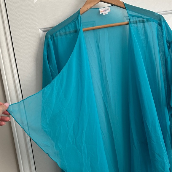 LuLaRoe Teal and Yellow Fringe Kimono - Picture 7 of 7